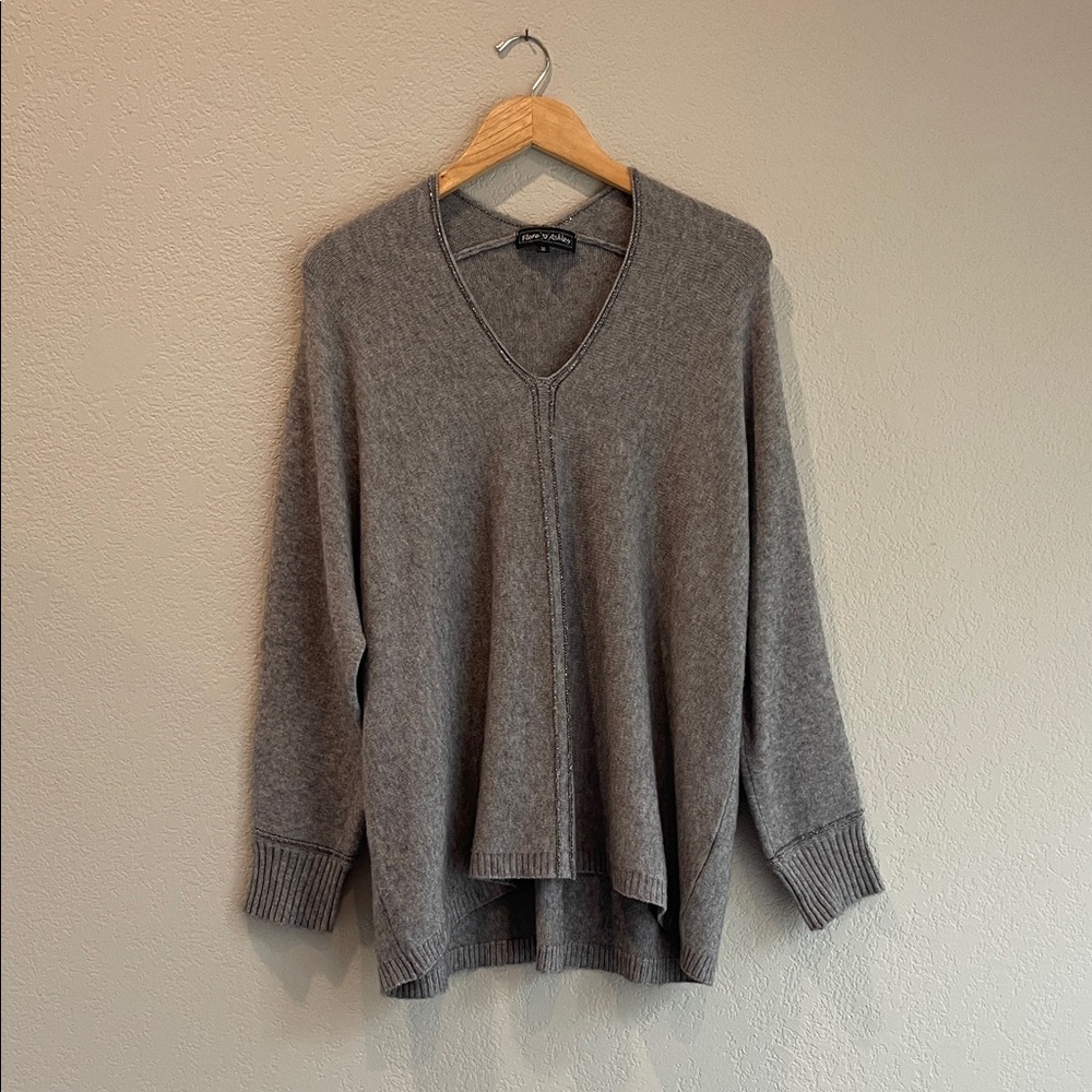Grey V-Neck Sweater With Sparkle Detail.